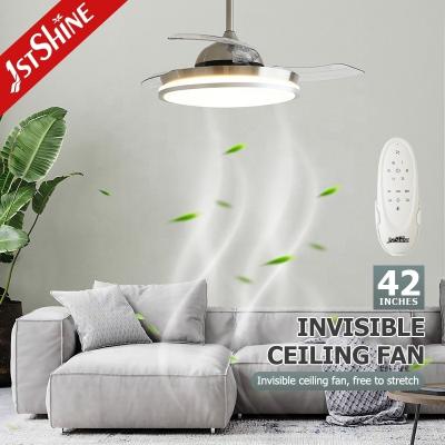 China 42 Inch Satin Nickel LED Ceiling Fan with Folding Blades and Retractable Light Source for sale