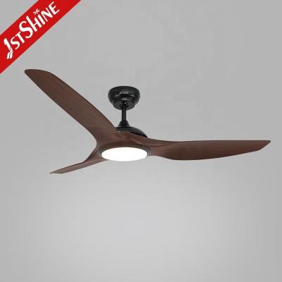 China LED Ceiling Fan with 3 Color LED Light Dark Wood Grain ABS Blades Smart Remote Control for sale