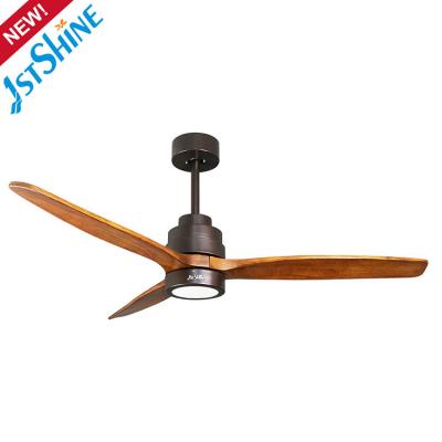 China 52 Inch Real Wood Blades Copper/Metal/Wood LED Ceiling Fan with Natural Light Designs for sale