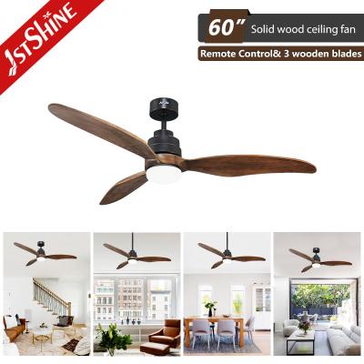 China Bedroom Comfortable 3 Blade Wood Ceiling Fan 60 Inch Remote Control for sale