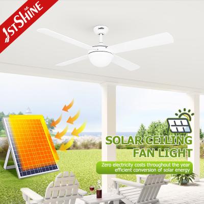 China LED Solar Ceiling Fan Energy Saving Dc Motor 6 Speeds White Mdf Blade for sale