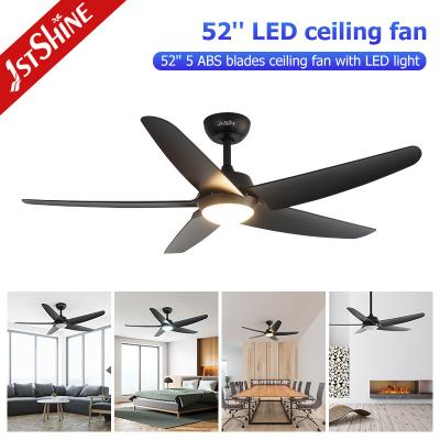 China Black LED Ceiling Fan With Dimmable Light 5 Plastic Blades Remote Control for sale