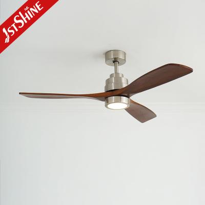 China Holzdeckenventilator Licht Satin Nickel Körper 3 Klingen Leise DC Motor zu verkaufen