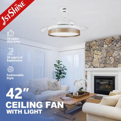 China 5 Speed Modern Retractable Ceiling Fan With 3 color LED Light for sale