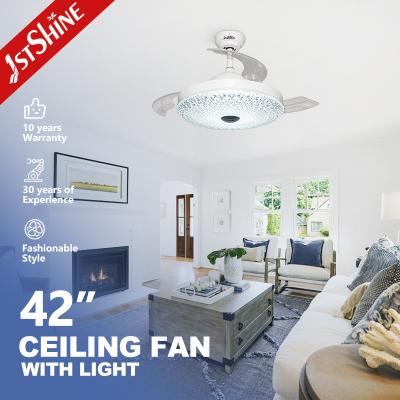 China 230V Dc Motor Retractable Ceiling Fan Light Acrylic Lamp shade for sale