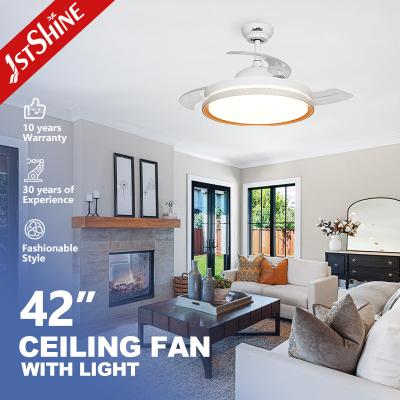 China White Color Bedroom 42 Inch LED Ceiling Fan with 3 Color Light and Retractable Blades for sale