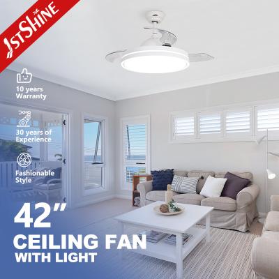 China 42 Inch Satin Nickel LED Ceiling Fan with Folding Blades and Retractable Light Source for sale