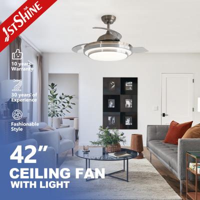 China Retractable Blades LED Ceiling Fan with Remote Control and 42 Inch Acrylic Lampshade for sale