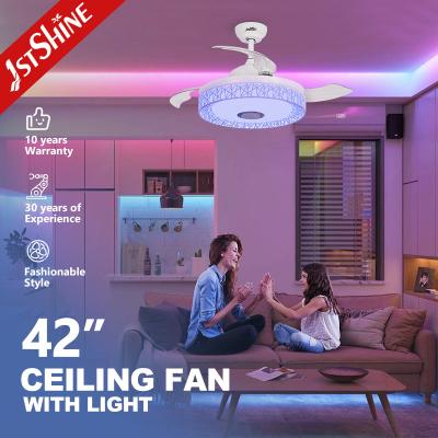 China AC Motor Type 1stshine Retractable Blades Music Ceiling Fan With Speaker and Lighting for sale