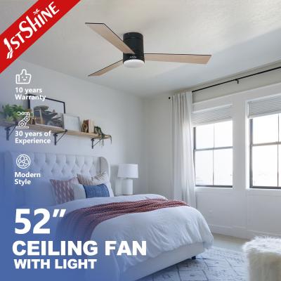 China Fancy Wood Blades Low Profile Ceiling Fan with Remote Control and 3 Color LED Light for sale