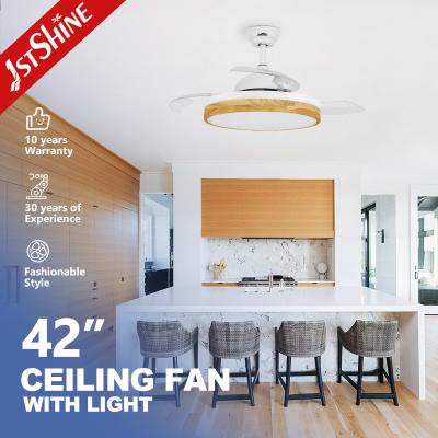 China 10- 1stshine Contemporary Wooden Unique Concealed No Blade Air LED Lamp Lighting Folding Ceiling Fan Light for sale