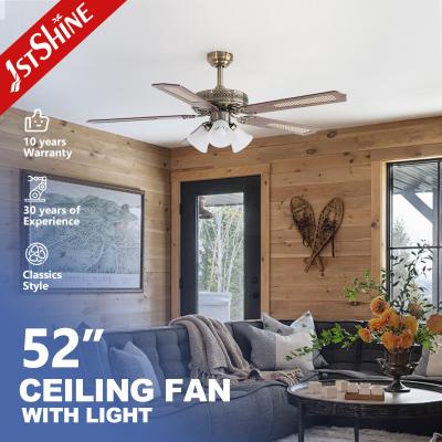 China Traditional Ceiling Fan Light Satin Nickel Body 3 Light Kit AC Motor en venta