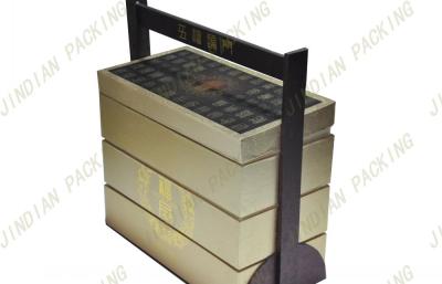 China 3 Layers Fancy Gift Cardboard Boxes For Food Packaging With Wood Handle for sale