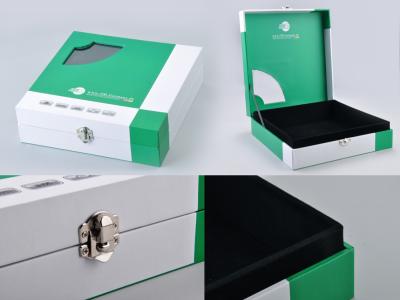 China Luxury Green & White Paper Packaging Boxes , Gift Suitcase Boxes With Metal Lock for sale