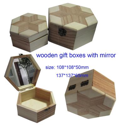 China Joyería que empaqueta el espejo sólido hexagonal de madera de las cajas de regalo dentro en venta