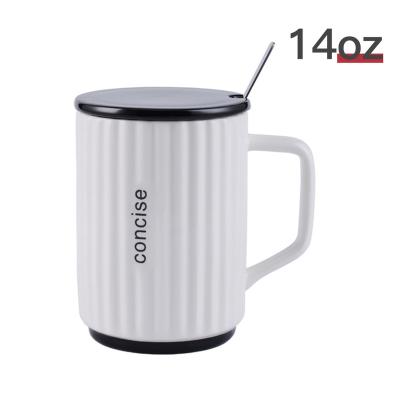 China Amazon Viable 14 oz Ceramic Home Office Tea Cup Coffee Mug Packaging Cans With Lid And Handle For Women Men for sale