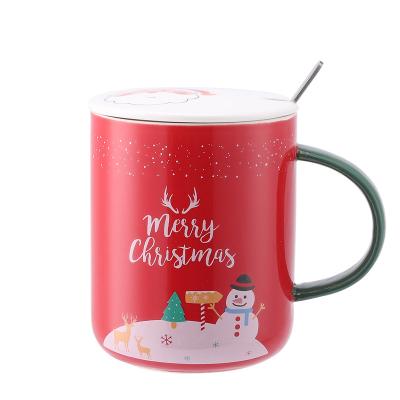 China Novelty Viable Hot Selling Ceramic Coffee Mug With Handle Lid Merry Christmas Mugs Comfortable New Year Gift for sale