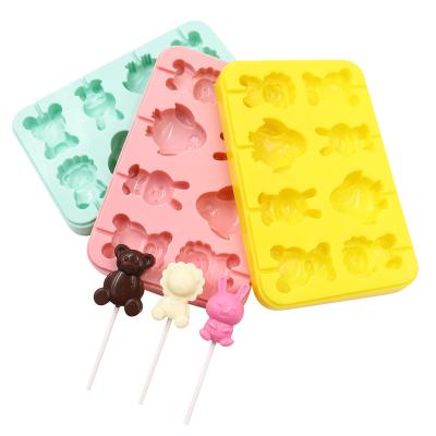 China Cute Silicone DIY 8 Pcs Animal Food Grade Silicone Chocolate Candy Mold Lollipop Baking Molds Tools For Kitchen for sale