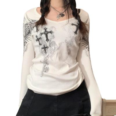 China 2023 New Anti-Wrinkle Collection For Women's Customized T-shirt Casual Cross-- Basic Form Print O-neck Long Sleeve Shirt for sale