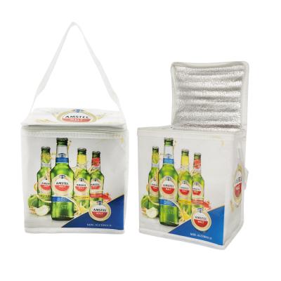 China Fashion Promotional Laminated PP Non Woven With Food Cooler Bags 6 Full Large Printing Bottles 350ml Beer Cooler Tote Bag With Zipper for sale