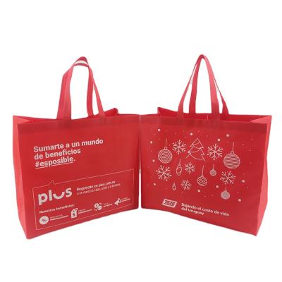 China Hot Selling Reusable Heat Seal Manufacturer PP Red White Custom Printed Reusable Nonwoven Shopping Bag For Supermarket for sale