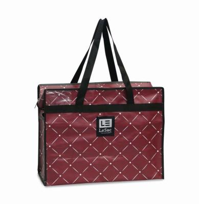 China Foldable USA Market Eco Friendly PP Woven Fabric Large Storage Organizer Ziplock Bag With Clear PVC Window for sale