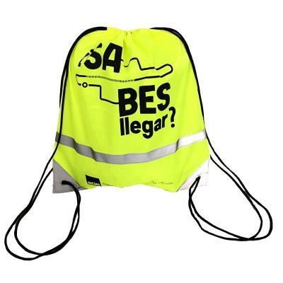 China Customized High Quality Reusable Reflective Sport Brand Polyester Drawstring Backpack Portable Bag for sale