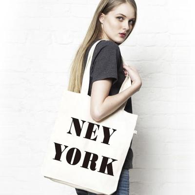 China Recyclable Wholesale Letter Printed Plain White Cotton Canvas Tote Bag for sale