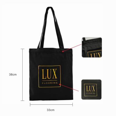 China Wholesale Printing Reusable Black Cotton Recyclable Tote Bag With Custom Logo for sale