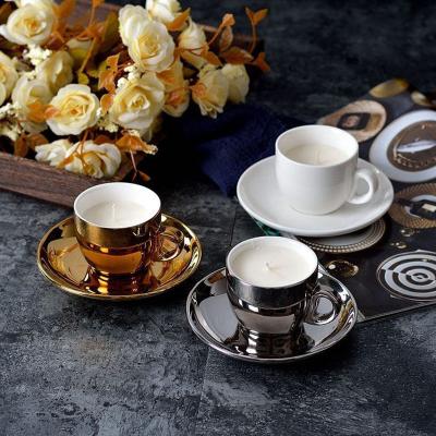 China Eco - Friendly Gold Silver White Teacup Scented Candles Customized Scented Candles Ceramic Scented Candles for sale