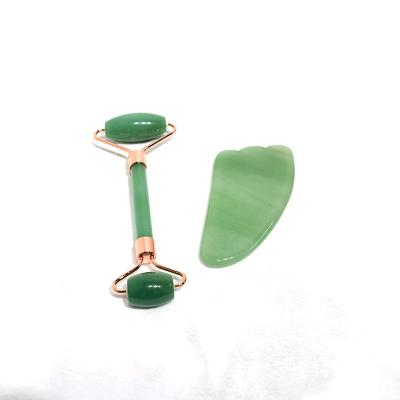 China Skin Tightening Jade Stone Skin Care Tools Natural Gua Sha Set Facial Massage Tool Face Massager Green Jade Roller for sale