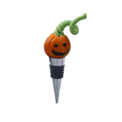 China Viable Hot Sale Halloween Wine Bottle Stopper Metal Pumpkin Wine Stopper for sale