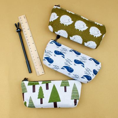 China Creative Trend Forest Simple Pen Storage Bag Canvas Student Pen Bag /Stationary Bag Floral Pencil for sale