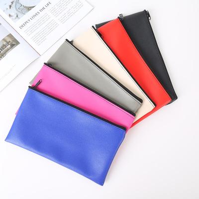 China Custom color creative leather sample Amazon bag stationery bag pocket pencil bag receipt PU wholesale trend logo for sale