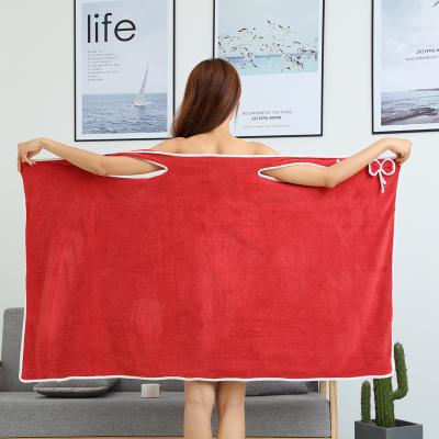 China Premium Design Hypoallergenic Quick Dry Absorbent Microfiber Coral Fleece Home Use Quality Bath Towel Lady Wearable Lady for sale