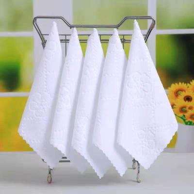 China Custom Small Hotel Gift Promotional Cheap Disposable Microfiber Towel QUICK DRY Custom Cleaning Washcloth Embossed Square Towel for sale