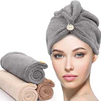 China Toallas Para Cabello QUICK DRY Hair Towel Wrap Turban For Women Heavy Absorption Hair Drying Quickly With Button for sale