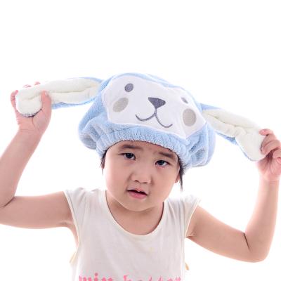 China Factory QUICK DRY Coral Fleece Animal Cartoon Style Hair Turban Towel Softly Absorbent Kids Hair Directly Drying Hat for sale