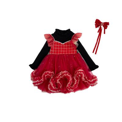 China Sustainable OEM  Girls Hot Sale Sweater Dress Spring And Autumn Children Party Princess Kids Dresses For Girls With Bow Tie for sale