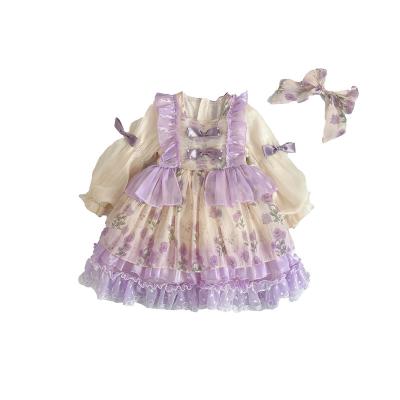 China Sustainable OEM Spring And Autumn Baby Purple Lolita Dress Children Girl European Royal Style Princess Dress for sale