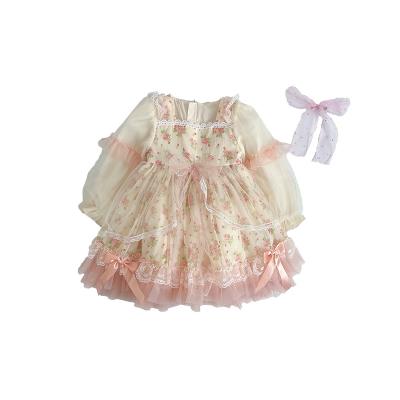 China Sustainable OEM Lolita Europe Design Clothes Pink Floral Wedding Party Birthday Dresses Baby Girls Spanish Dress for sale