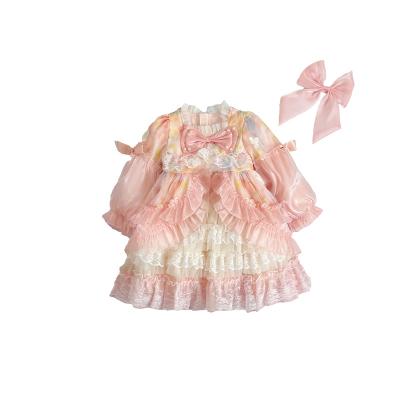 China Sustainable OEM Luxury Lace Long Sleeve Princess Spanish Dress Baby Girls Wedding Party Dresses for sale