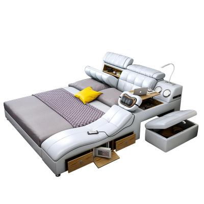 China Modern Design Double Function Bed Foldable Leather Smart Multifunctional Bed for sale