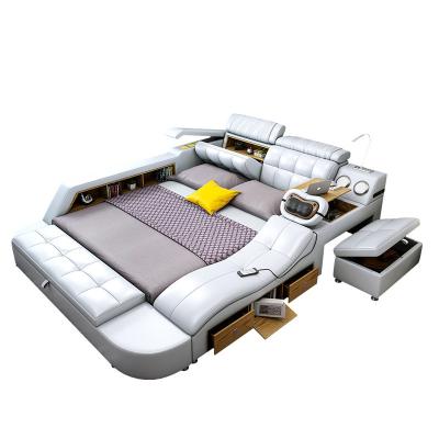 China Smart Storage Furniture Modern Leather Multifunctional Elegant Bedroom Storage Soft Bed Large Bed With Loudspeaker for sale