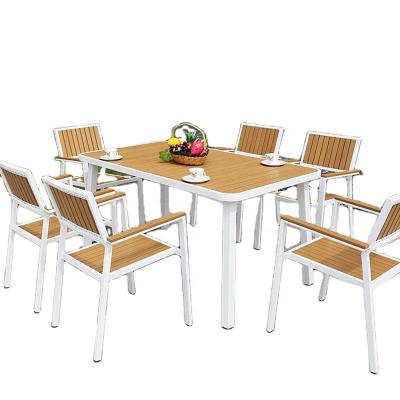 China Modern Waterproof Aluminum Patio Garden Furniture Plastic Wooden Outdoor Dining Set for sale