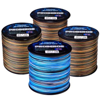 China Super strength PROBEROS 4 strands fishing line main line 300m 500m 1000m camouflage pe strong 4 pe weaves braided fishing rope for sale