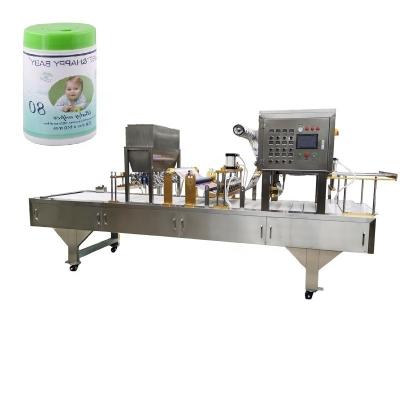 China Food Alcohol Disinfection Wipes Wet Canister Cleaning Packing Cloth Can Gasket Filling Machine for sale