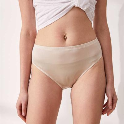 China Breathable Summer silk mulberry silk underwear women's solid color simple cotton mid-waist breathable women's knitted briefs Ladies Panties for sale