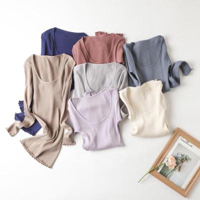 China Breathable knitted bottoming shirt thermal underwear solid color crew neck knitted women bottom T shirt homewear top for sale