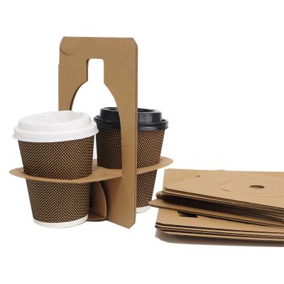 China Brown Biodegradable Disposable Coffee Wrapping Paper 6 Cup Sleeve Holder Store With Handle for sale